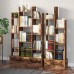 Rolanstar Bookshelf with 2 Wooden Drawers Rustic Wood Bookshelves Free Standing Book Shelf Industrial Shelf Free Standing Storage Shelf for Bedroom Living Room Home Office Rustic Brown