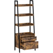 Rolanstar Ladder Shelf with 2 Drawers 4 Tier Ladder Bookshelf Wood Utility Organizer Shelves with Metal Frame Freestanding Display Bookcase for Living Room Home Office Rustic Brown