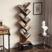 Rolanstar Tree Bookshelf with Drawer 8 Shelf Rustic Brown Bookcase Retro Wood Storage Rack for CDs Movies Books Utility Organizer Shelves for Living Room Bedroom Home Office