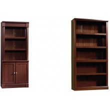 Sauder Palladia Library with Doors Select Cherry Finish & 5 Shelf Bookcase Select Cherry Finish