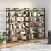 Seventable Bookshelf 6-Tier 69”with Top Edge  Open Bookcase with 4 Hooks Double Wide Bookshelf Rustic Industrial Display Bookshelves Wood and Metal Frame Bookcases for Living Room Rustic Brown
