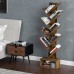 SUAYLLA Tree Bookshelf with Display Drawer 9 Tier Floor Standing Bookcase with Wooden Shelves Storage Rack Shelves Holder for Books CDs Movies Files in Home Office Living Room Rustic Brown