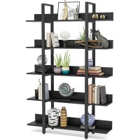 Tribesigns 5 Tiers Bookcase 5-Shelf Industrial Style Etagere Bookcases and Book Shelves Metal and Wood Free Vintage Bookshelf with Back Fence Black