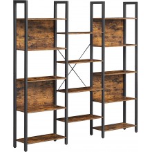 VASAGLE Triple Wide 5 Tier Bookshelf Bookcase with 14 Storage Shelves Metal Frame Living Room Study Office Industrial Style Rustic Brown and Black ULLS107B01