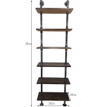 WGX Design For You Industrial 6-Tiers Modern Ladder Shelf Bookcase ,Wood Storage Shelf,Display Shelving Wall Mounted Wood Shelves Metal Wood Shelves Bookshelf Vintage Wrought Iron Finish