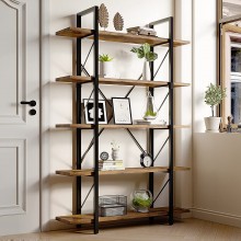 YITAHOME 5 Tier Bookcase Artsy Modern Bookshelf Book Rack Storage Rack Shelves in Living Room Home Office Books Holder Organizer for Books Movies Rustic Brown