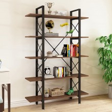 YITAHOME 5 Tier Bookshelf Open Freestanding 5 Shelf Bookcase 5 Tier Storage Shelf for Display and Collection Industrial Decorative Shelf for Living Room Home Office Retro Brown Bookshelf