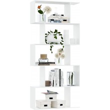 Yusong 5-Tier Wooden Geometric Bookcase,Industrial S Shaped Bookshelf Display Shelf & Room Divider,Decorative Storage Shelving for Living Room,White