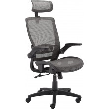 Basics Ergonomic Adjustable High-Back Mesh Chair with Flip-Up Arms and Headrest Contoured Mesh Seat Grey