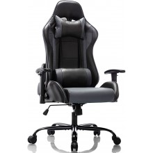 Ergonomic Gaming Chair Office Chair Racing Style Reclining Computer Chair High Back Desk Chair Ergonomic Adjustable E-Sport Swivel Task Chair with Headrest and Lumbar Support for Adults Teens-Grey