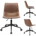 Furmax Mid Back Task Chair PU Leather Adjustable Swivel Office Chair Bucket Seat Armless Computer Chair Modern Low Back Desk Conference Chair Brown