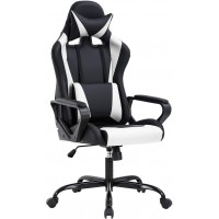 High Back Gaming Chair PC Office Chair Racing Computer Chair Task PU Desk Chair Ergonomic Swivel Rolling Chair with Lumbar Support Headrest for Back Pain Women Adults Gamer White