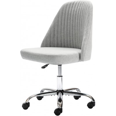 Home Office Desk Chair Modern Adjustable Low Back Rolling Chair Twill Fabric Upholstered Chair Armless Cute Chair with Wheels for Bedroom Classroom and Vanity Room Light Grey