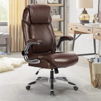 KCREAM Office Chair Adjustable Computer Chair PU Leather Swivel Task Chair Flip-up Armrests Ergonomic Desk Chair with Thick Padded Lumbar Support 9248-brown