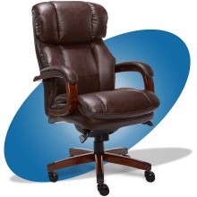 La-Z-Boy Fairmont Big and Tall Executive Office Chair with Memory Foam Cushions High-Back with Solid Wood Arms and Base Bonded Leather Big & Tall Biscuit Brown