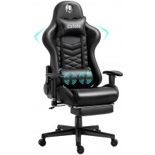 Massage Gaming Chair with Footrest Ergonomic Computer Office Chair Racing Style Adjustable Armrests Easy Assembly Black