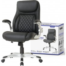 NOUHAUS +Posture Ergonomic PU Leather Office Chair. Click5 Lumbar Support with FlipAdjust Armrests. Modern Executive Chair and Computer Desk Chair Black