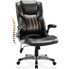 Office Chair Big & Tall High Back Home Office Desk Chair with Flip-up Armrests Leather Executive Computer Chair Ergonomic Design for Heavy People