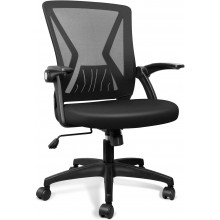 QOROOS Mesh Office Chair Ergonomic Mid Back Swivel Black Mesh Desk Chair Flip Up Arms with Lumbar Support Computer Chair Adjustable Height Task Chairs