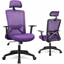 Yaheetech Ergonomic Office Chair High Back Computer Chair Technical Task Desk Chair Height Adjustable Executive Office Chair with Adjustable Headrests Backrest for Conference and Home Purple
