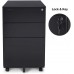 Aurora FC-103BK Modern SOHO Design 3-Drawer Metal Mobile File Cabinet with Lock Key Sliding Drawer Fully Assembled Black
