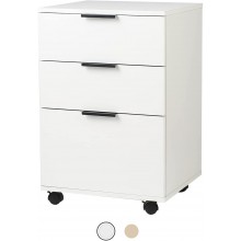 DASROOM 3 Drawer Rolling Wood File Cabinet Home Office Portable Vertical Mobile Storage Filing Cabinet with Wheels Assembly Required White