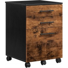 HOOBRO File Cabinet Mobile Pedestal Rolling File Cabinet Office Cabinet with 3 Drawers and 5 Wheels for A4 Letter Size Hanging File Folders Rustic Brown and Black BF02WJ01G1