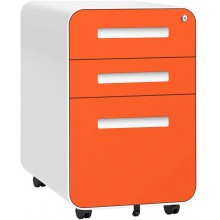 INTERGREAT 3 Drawer File Cabinet Mobile Locking Filing Cabinet with Lock and Wheels Metal Rolling Office Cabinet Under Desk with Key and Hanging Frame Commercial-Grade Orange