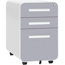 INTERGREAT 3 Drawer File Cabinet with Lock Rolling Locking Filing Cabinet with Wheels Mobile Metal Steel Office Cabinets Under Desk with Key and Hanging Frame Modern Gray