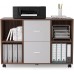 kevinplus 2-Drawer Wood File Cabinet Large Mobile Lateral Filing Cabinet Printer Stand with 4 Open Storage Shelves and Wheels for Home Office Walnut &Light Grey