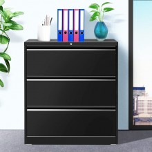 Lateral File Cabinet with Lock 3 Drawer Black Lateral Filing Cabinet for Legal Letter A4 Size Locking Metal Wide File Cabinet with Drawers for Office Home INTERGREAT