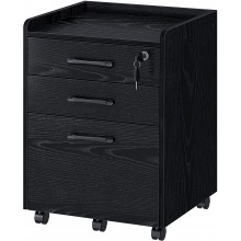 Rolanstar File Cabinet with 3 Drawer & 1 Lock Rolling Mobile Filing Cabinet with Lip Edge Office File Cabinet with Wheels for Letter Legal Size Documents Under Desk Black Vertical File Cabinet