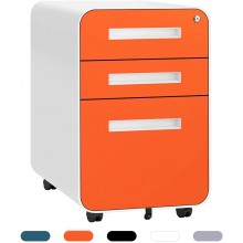 Rolling 3 Drawer File Cabinet with Lock Locking Filing Cabinet with Wheels Office File Drawers Cabinets for Under Desk Modern Small Filing cabinets for Home Office Letter Legal Size Orange…