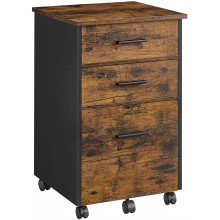 VASAGLE File Cabinet Mobile Office Cabinet with 3 Drawers Filing Cabinet with Wheels for Office Study Bedroom Living Room Rustic Brown and Black UOFC046B01
