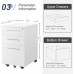 White 3 Drawer File Cabinet with Wheels Locking Mobile Filing Cabinet with Lock Office Rolling File Cabinets for Legal Letter Size with 2 Key and Hanging Frame Metal Steel Frame
