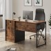 Bestier Industrial Desk with Storage Drawers 55 inch Writing Study Computer Table Workstation with Keyboard Tray for Home Office Rustic Brown