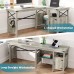 Bestier L-Shaped Computer Desk with Storage Cabinet and Bookshelf 60 x 42 Inch Convertible Corner Home Office Table Gray