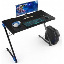 Computer Desk Minimalistic Z Shaped Gaming Desk with LED Light 40'' Simple Style PC Table Comfortable Workstation for Home Office Studying Room Gaming Corner – Classic Black