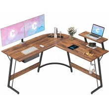 CubiCubi L Shaped Gaming Desk 51.2" Home Office Gaming Desk Corner Desk with Large Monitor Stand Non-Woven Drawer Deep Brown