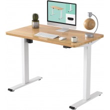 FLEXISPOT EC1 Adjustable Height Desk 42 x 24 Inches Small Desk for Small Space Electric Sit Stand Home Office Table Standing Desk ClassicWhite Frame + 42 inch Maple Desktop
