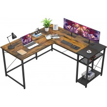 Foxemart L-Shaped Computer Desk Industrial Corner Desk Writing Study Table with Storage Shelves Space-Saving Large Gaming Desk 2 Person Table for Home Office Workstation Rustic Brown Black