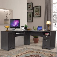 GOFLAME 66" Modern L-Shaped Desk with Drawers PC Laptop Corner Table Workstation Space Saving Computer Desk with Spacious Surface Writing Table Home Office Computer Desk Coffee