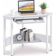 ODK Corner Desk Triangle Computer Desk Sturdy Steel Frame for Workstation with Smooth Keyboard Tray & Storage Shelves White