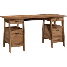 Sauder Trestle Executive Trestle Desk Vintage Oak finish