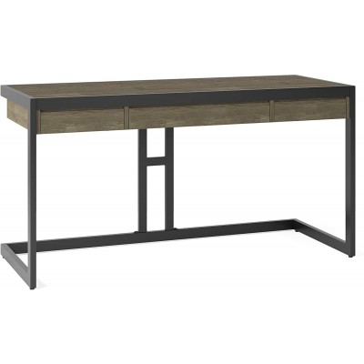 SIMPLIHOME Erina SOLID WOOD and Metal Modern Industrial 60 inch Wide Home Office Desk Writing Table Workstation Study Table Furniture in Distressed Grey with 2 Drawers