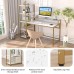 Teraves Computer Desk with 5 Tier Shelves,Reversible Writing Desk with Storage 47 Inch Study Table for Home Office Independent Bookcase and Desk for Multiple Scenes Desk+Shelves White+Gold Frame