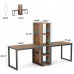 Tribesigns 91 inch Two Person Desk with Storage Shelves,Extra Long Double Desk with Bookshelf,2 Person Computer Desk Double Workstation Desk for Home Office Dark Walnut