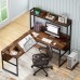 Tribesigns L Shaped Desk with Hutch and Storage Shelves 65 inch L-Shaped Corner Computer Desk with Tiltable Tabletop Large Drawing Table Workstation with CPU Stand for Home Office Rustic Brown