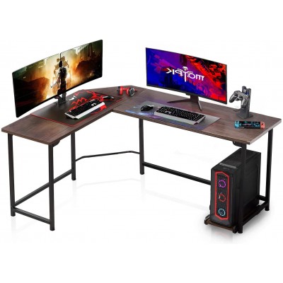 VECELO L-Shaped Corner CPU Stand Study Writing Table Workstation Gaming Computer Desk for Home Office,Coffee 66x 18x 29