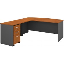 Bush Business Furniture Series C 72W Bow Front L Shaped Desk with 48W Return and Mobile File Cabinet in Natural Cherry